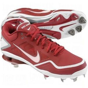 Mens Baseball Cleats Nike 16 Red Shox Gamer Low Metal Synthetic Leather Shoes